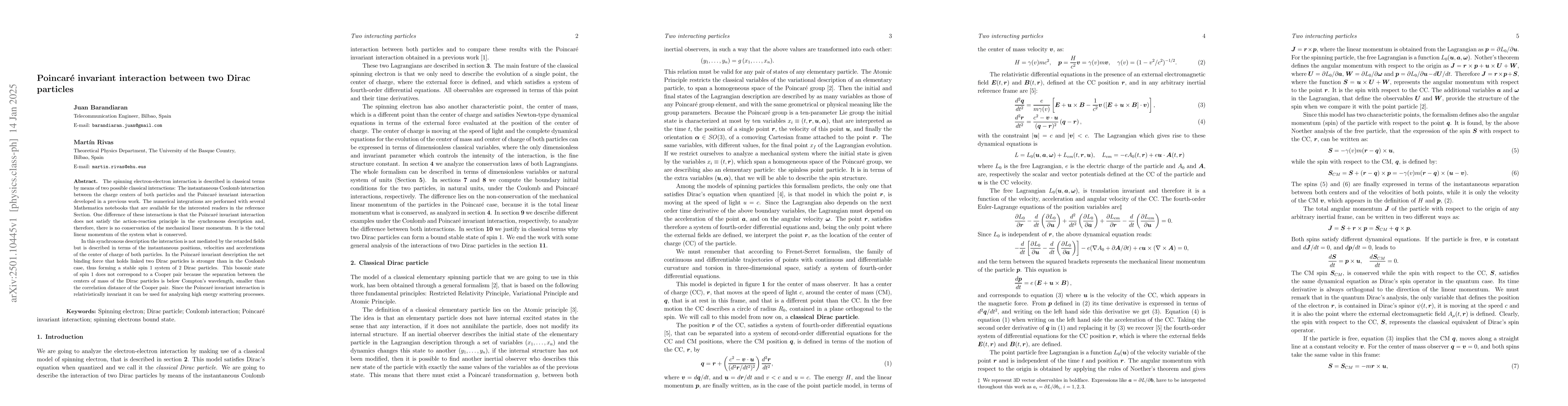 Thumbnail for Poincare invariant interaction between two Dirac particles