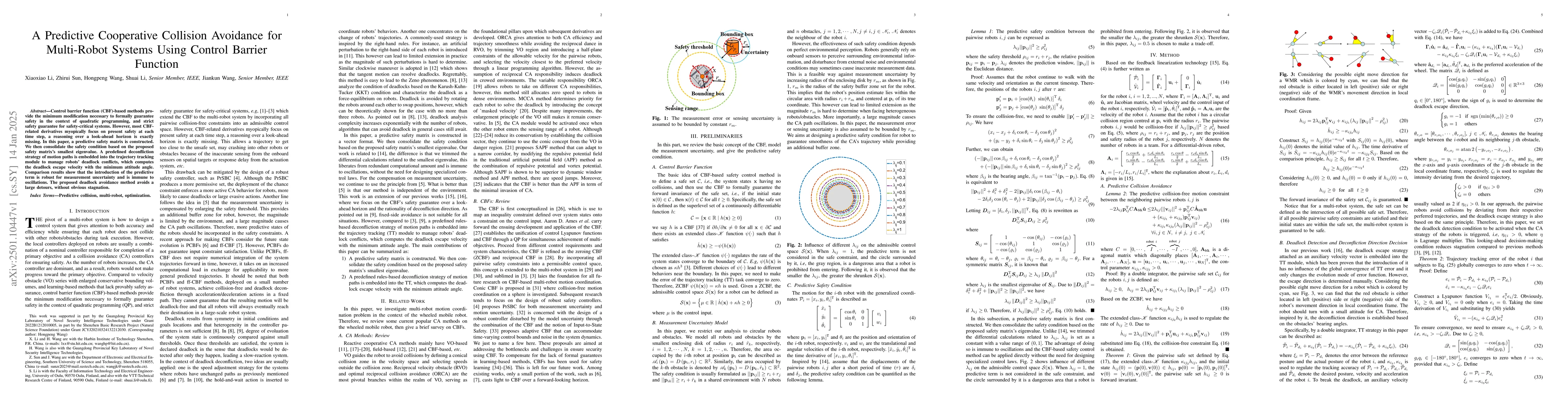 Thumbnail for A Predictive Cooperative Collision Avoidance for Multi-Robot Systems
  Using Control Barrier Function