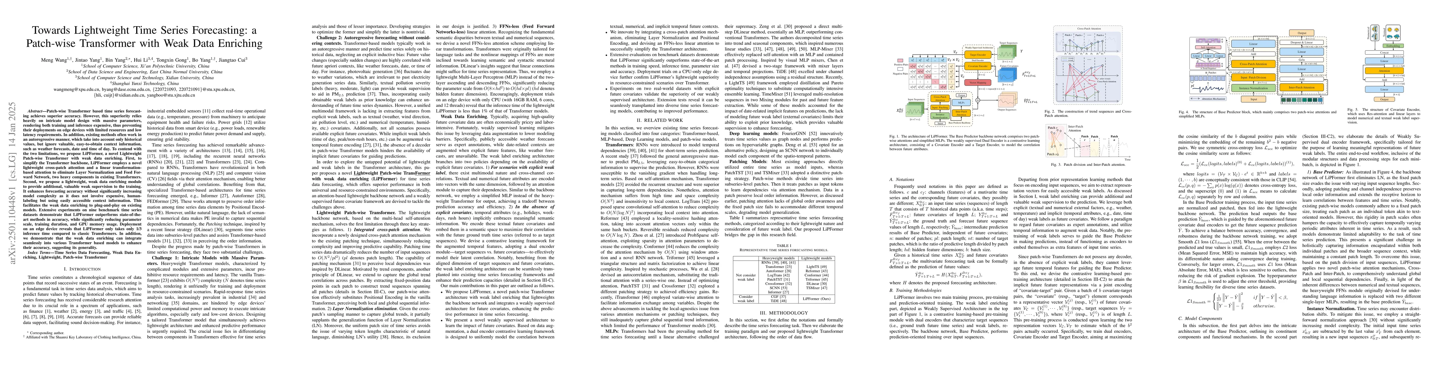 Thumbnail for Towards Lightweight Time Series Forecasting: a Patch-wise Transformer
  with Weak Data Enriching
