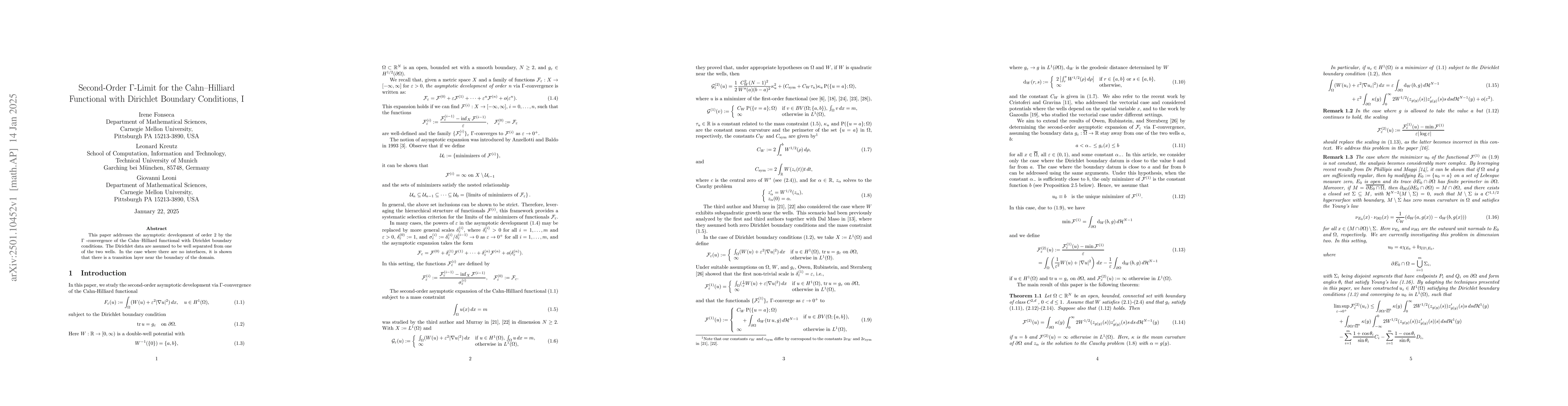 Thumbnail for Second-Order $Γ$-Limit for the Cahn-Hilliard Functional with
  Dirichlet Boundary Conditions, I
