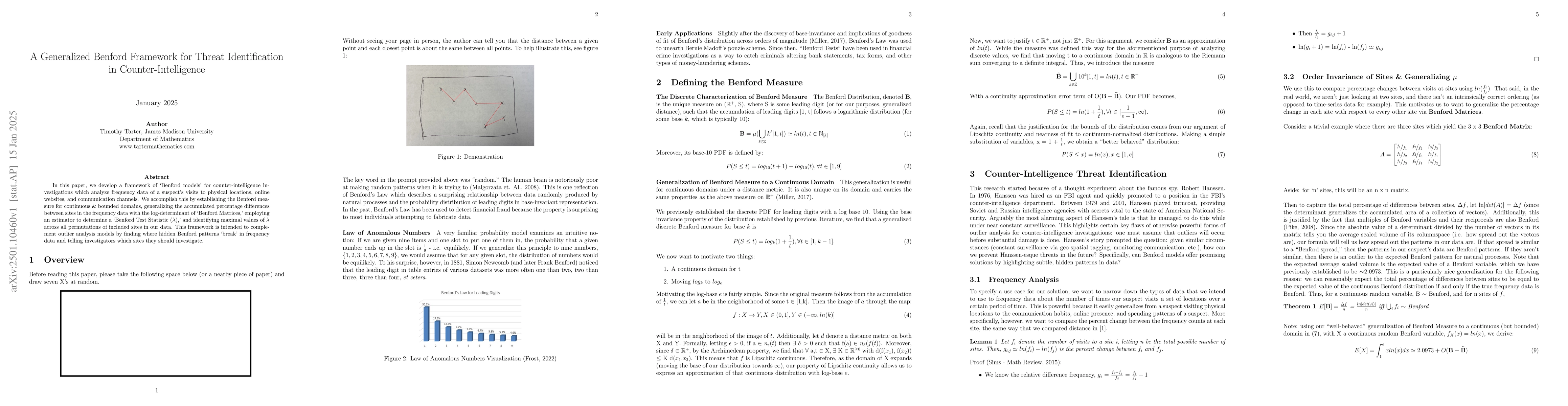 Thumbnail for A Generalized Benford Framework for Threat Identification in
  Counter-Intelligence