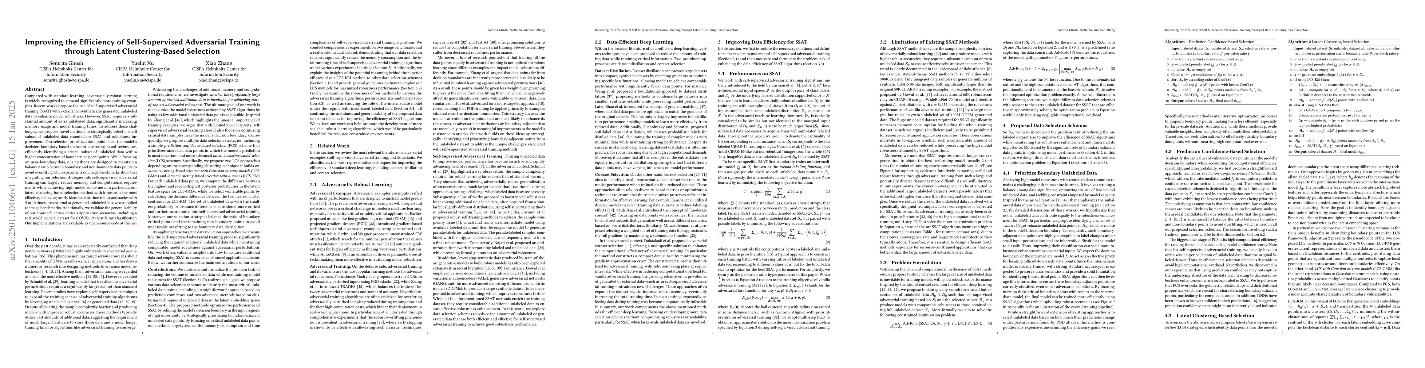 Thumbnail for Improving the Efficiency of Self-Supervised Adversarial Training through
  Latent Clustering-Based Selection