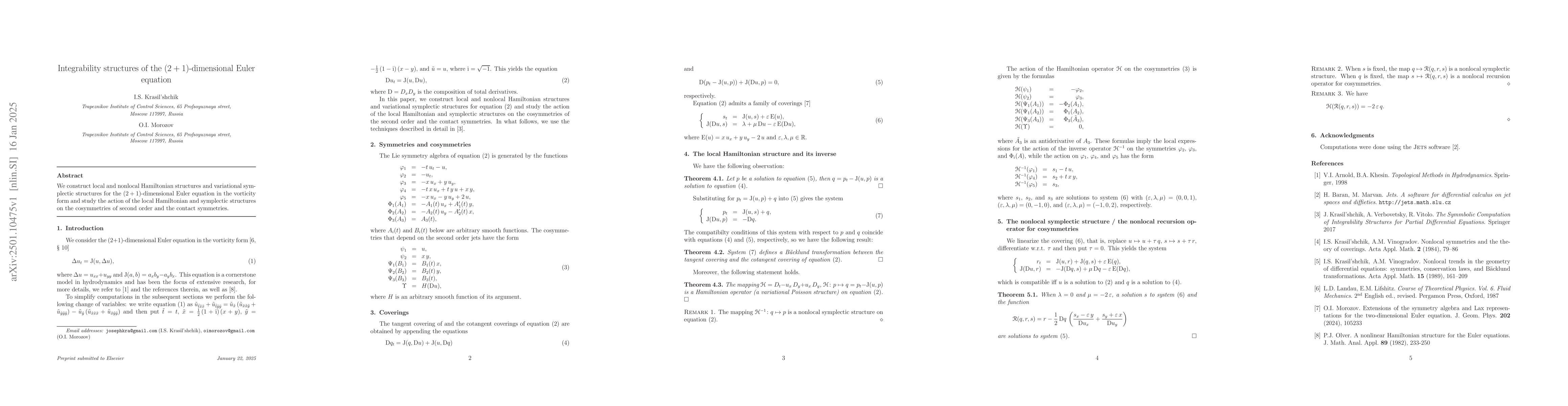 Thumbnail for Integrability structures of the $(2+1)$-dimensional Euler equation