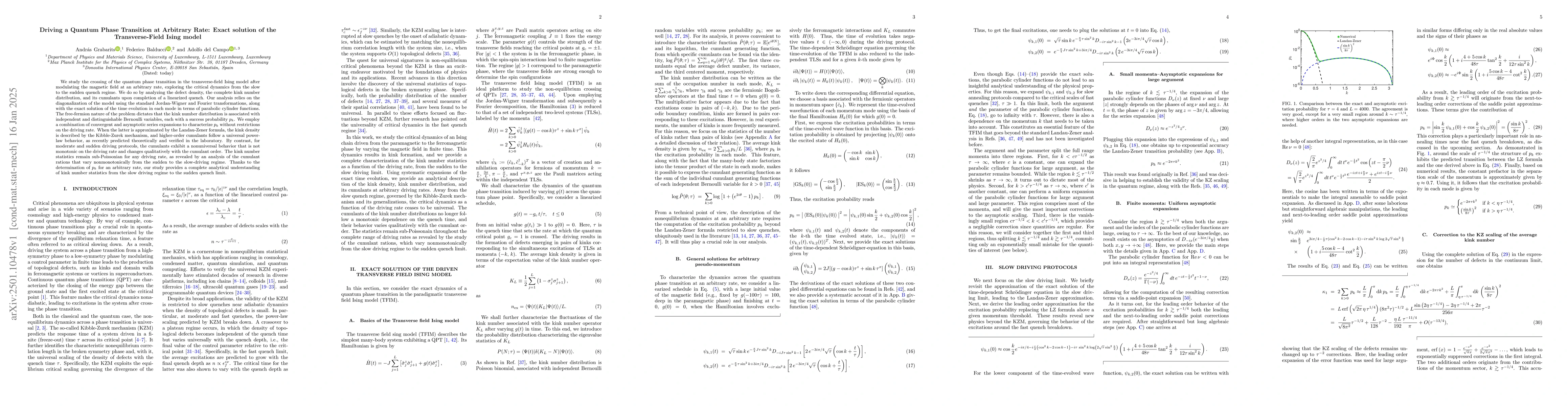 Thumbnail for Driving a Quantum Phase Transition at Arbitrary Rate: Exact solution of
  the Transverse-Field Ising model