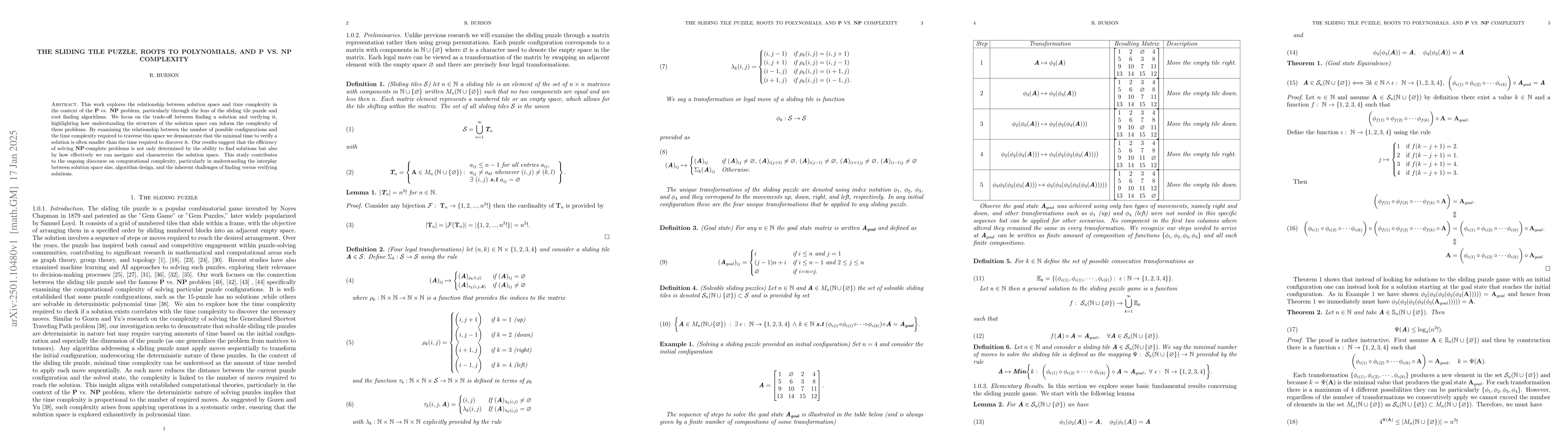 Thumbnail for The sliding tile puzzle, roots to polynomials, and $\textbf{P}$ vs.
  $\textbf{NP}$ complexity