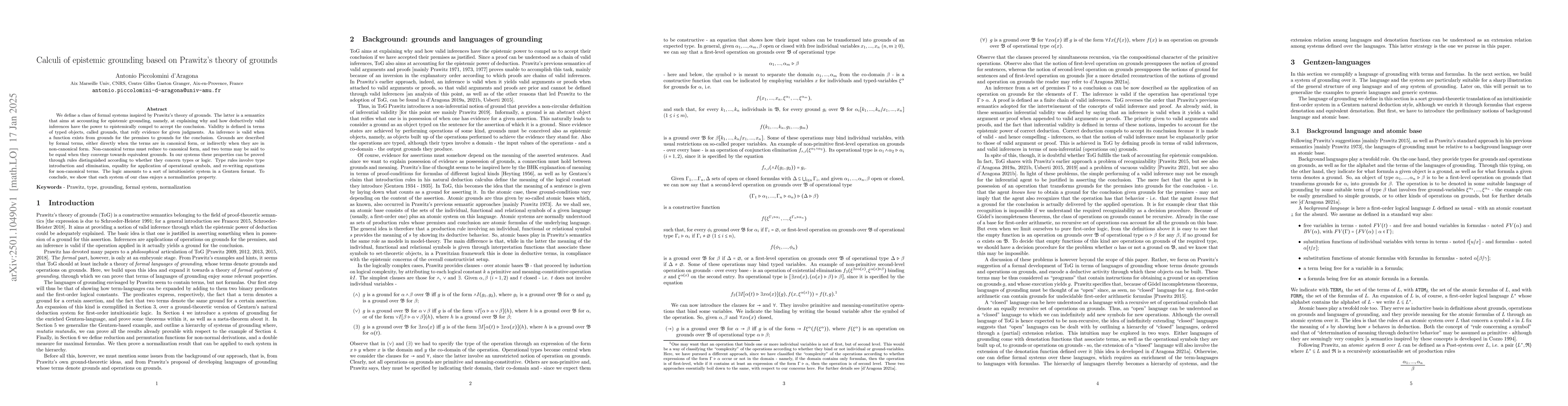 Thumbnail for Calculi of epistemic grounding based on Prawitz's theory of grounds