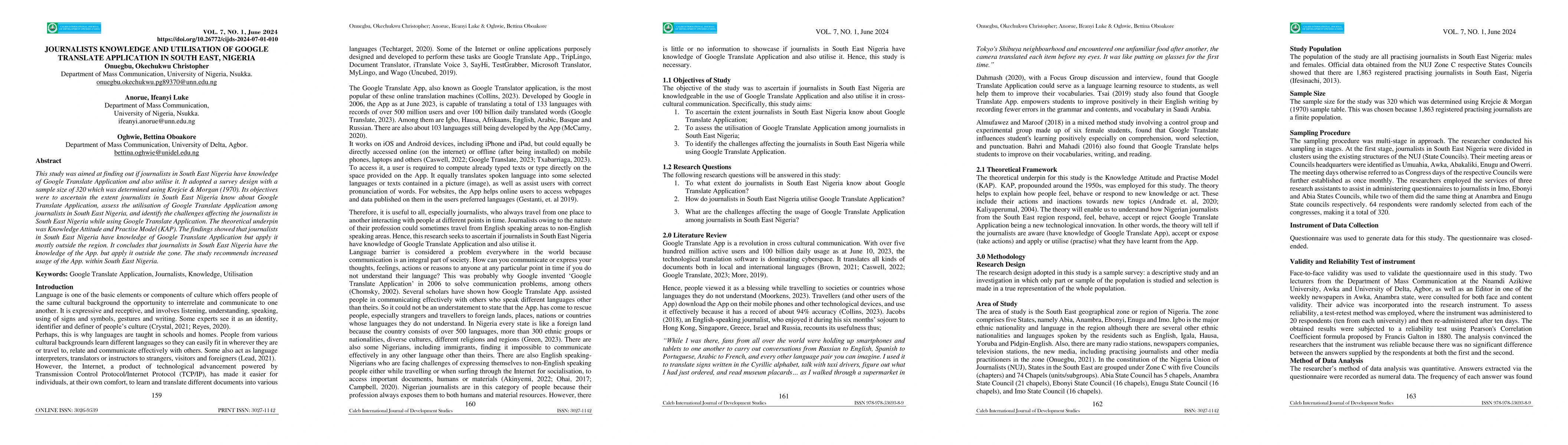 Thumbnail for Journalists Knowledge and Utilisation of Google Translate Application in
  South East, Nigeria