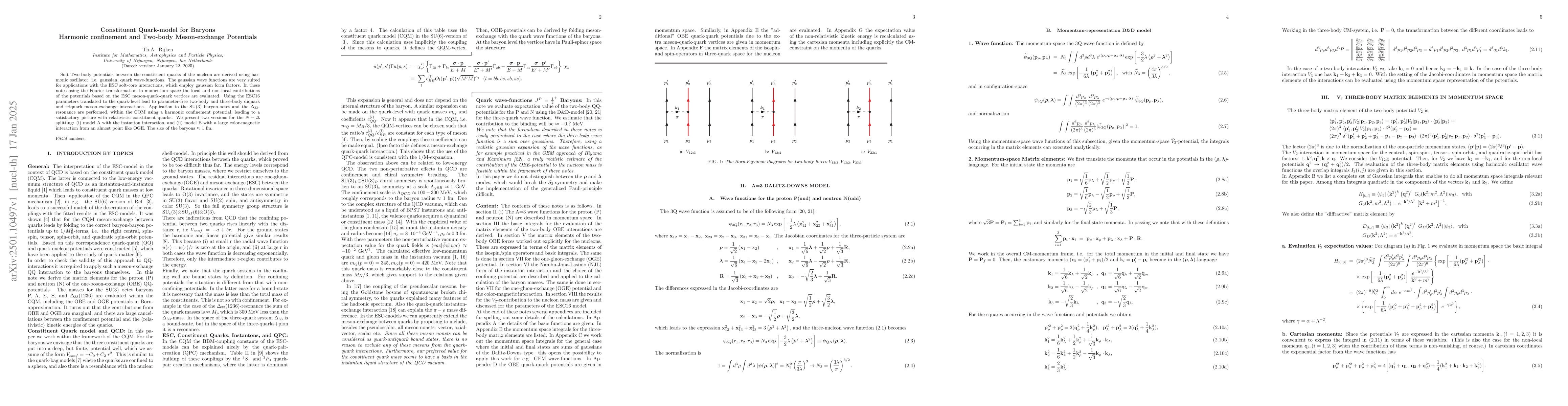 Thumbnail for Constituent Quark-model for BaryonsTh. Harmonic confinement and Two-body
  Meson-exchange Potentials
