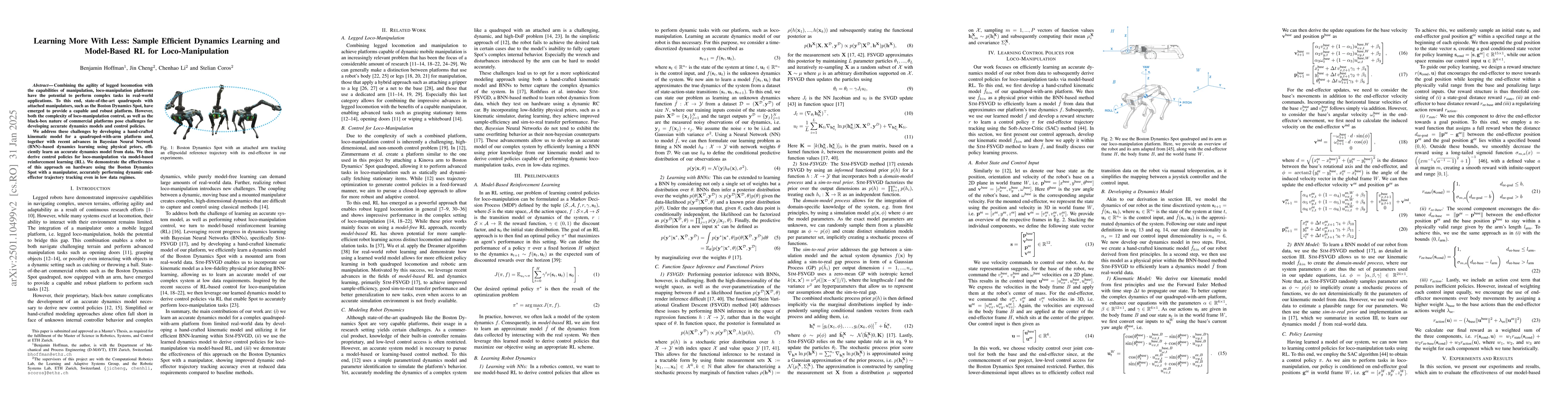 Thumbnail for Learning More With Less: Sample Efficient Dynamics Learning and
  Model-Based RL for Loco-Manipulation