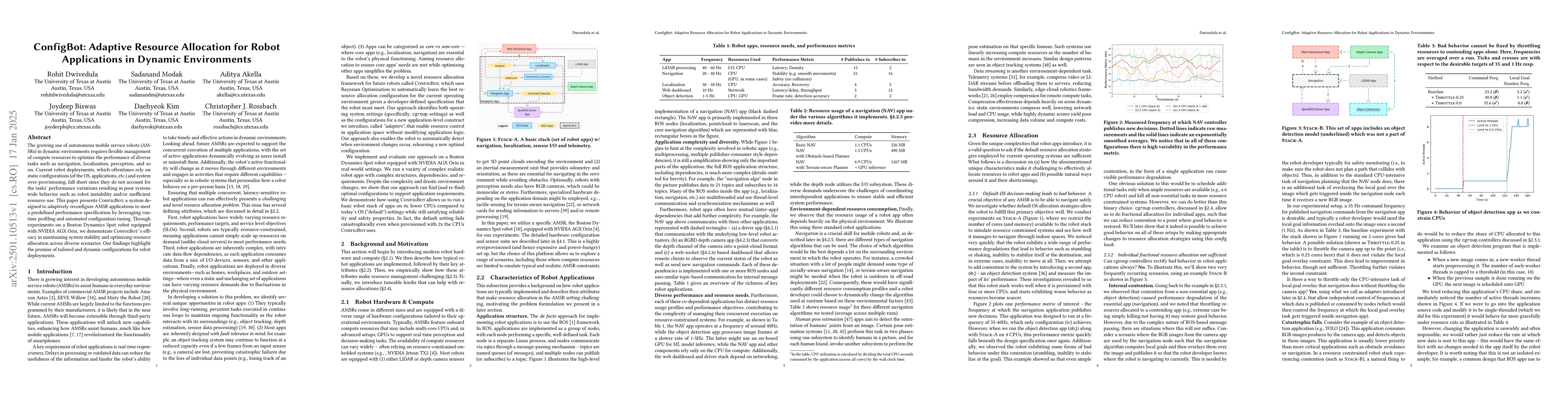 Thumbnail for ConfigBot: Adaptive Resource Allocation for Robot Applications in
  Dynamic Environments