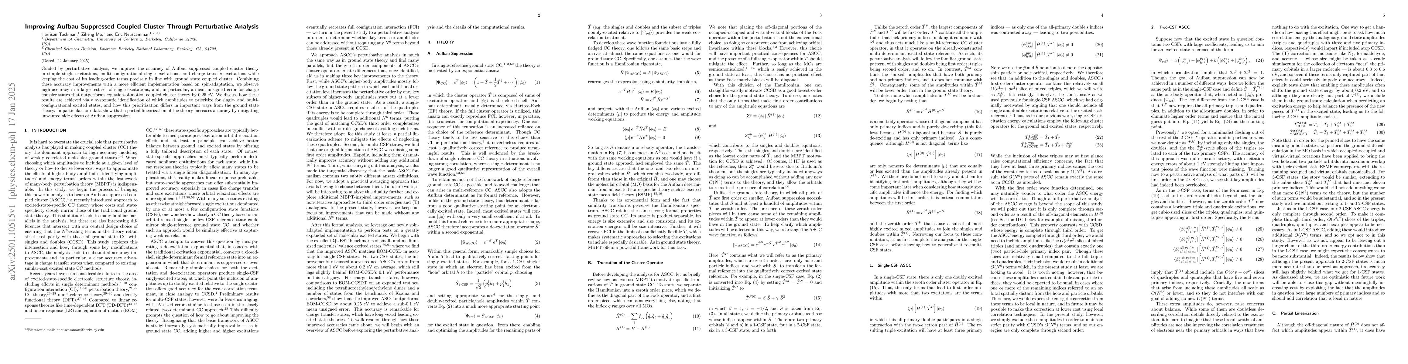 Thumbnail for Improving Aufbau Suppressed Coupled Cluster Through Perturbative
  Analysis