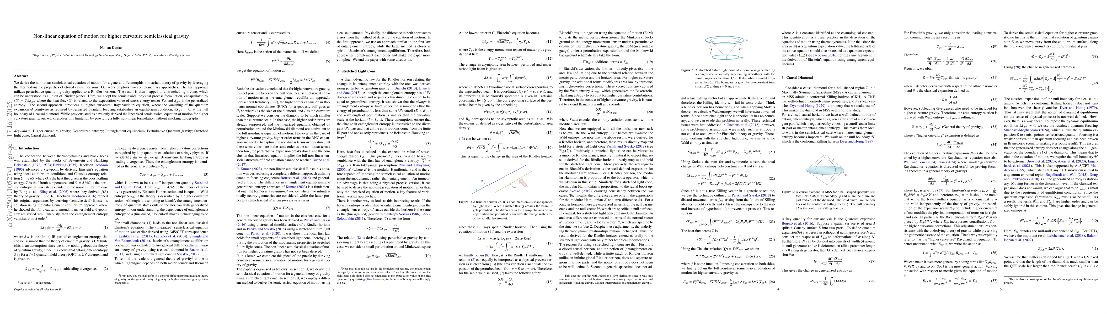 Thumbnail for Non-linear equation of motion for higher curvature semiclassical gravity