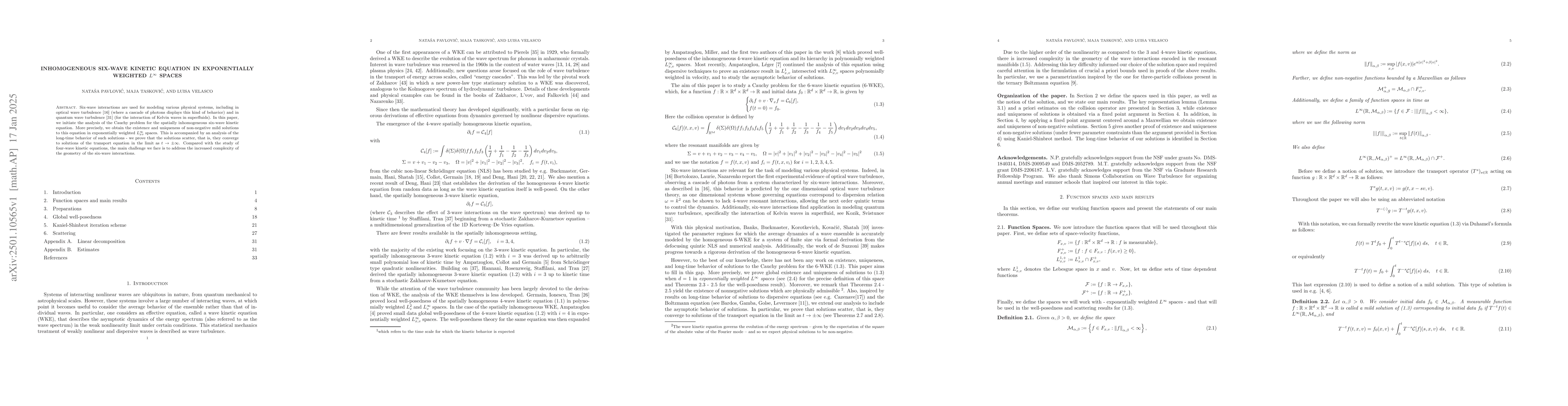 Thumbnail for Inhomogeneous six-wave kinetic equation in exponentially weighted
  $L^\infty$ spaces