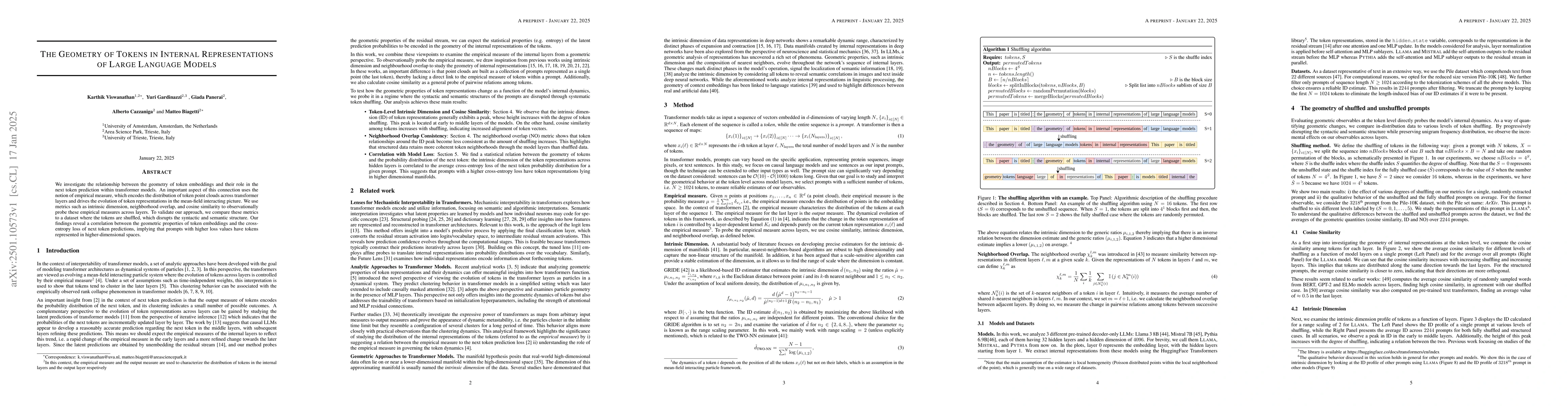 Thumbnail for The Geometry of Tokens in Internal Representations of Large Language
  Models