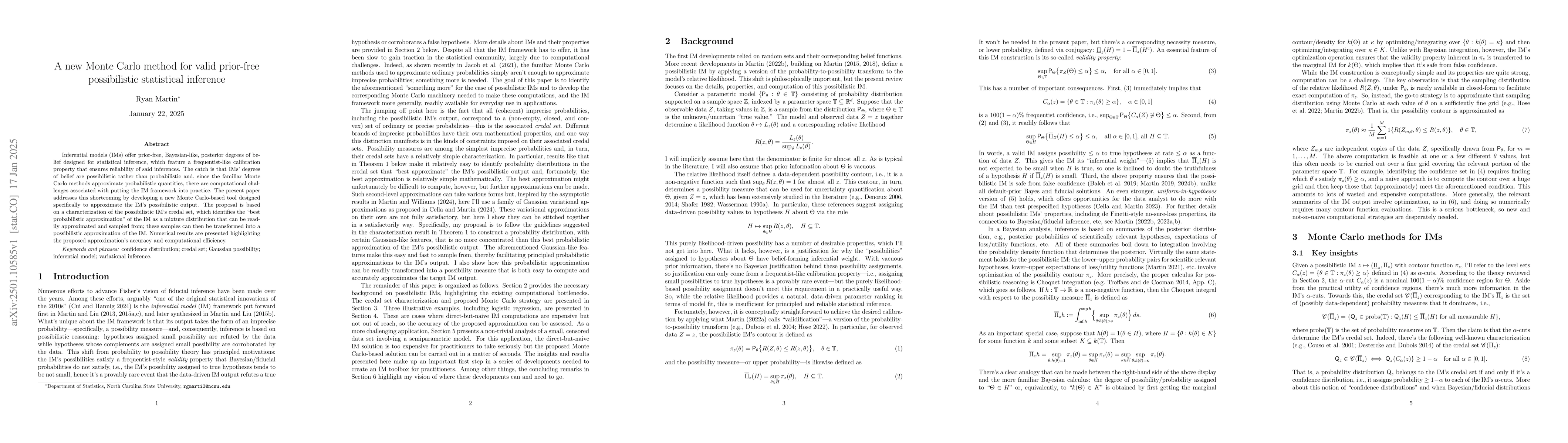Thumbnail for A new Monte Carlo method for valid prior-free possibilistic statistical
  inference