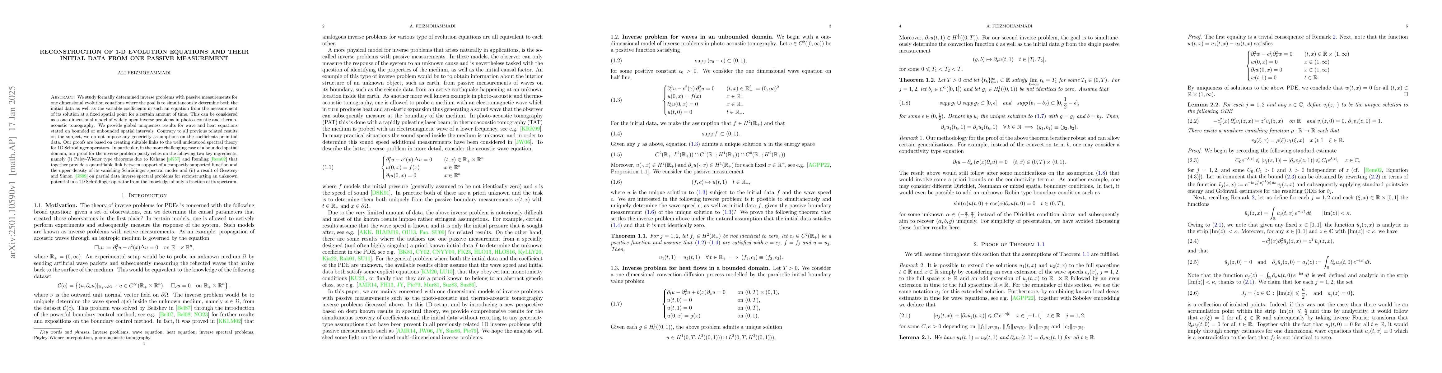 Thumbnail for Reconstruction of 1-D evolution equations and their initial data from
  one passive measurement