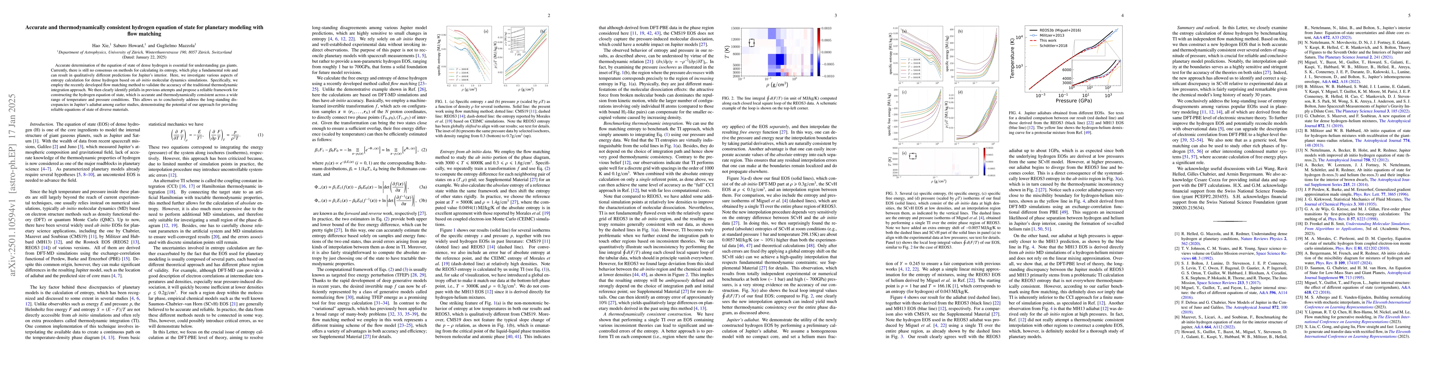 Thumbnail for Accurate and thermodynamically consistent hydrogen equation of state for
  planetary modeling with flow matching