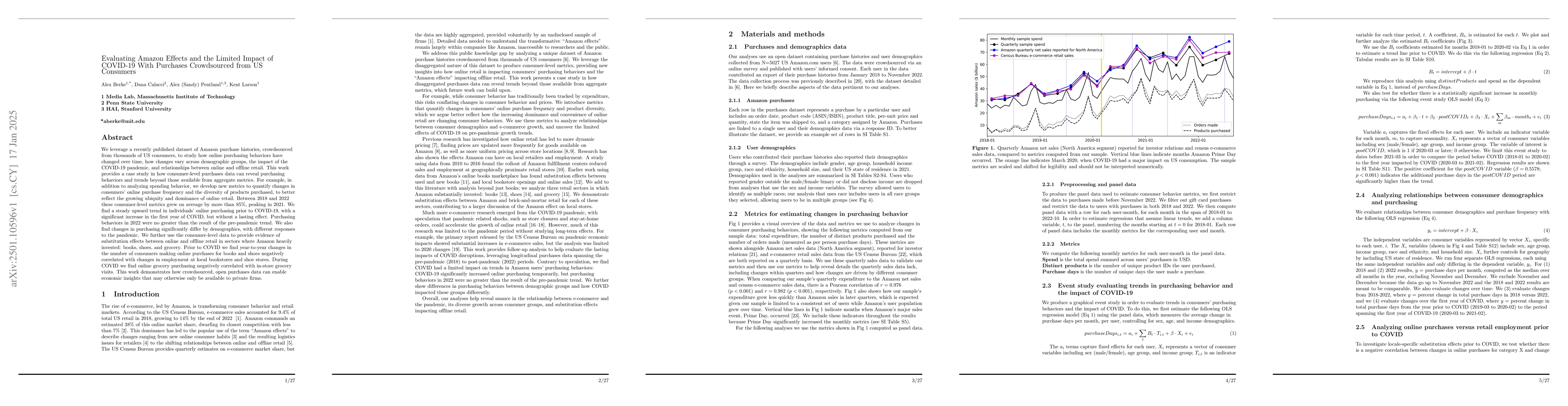 Thumbnail for Evaluating Amazon Effects and the Limited Impact of COVID-19 With
  Purchases Crowdsourced from US Consumers