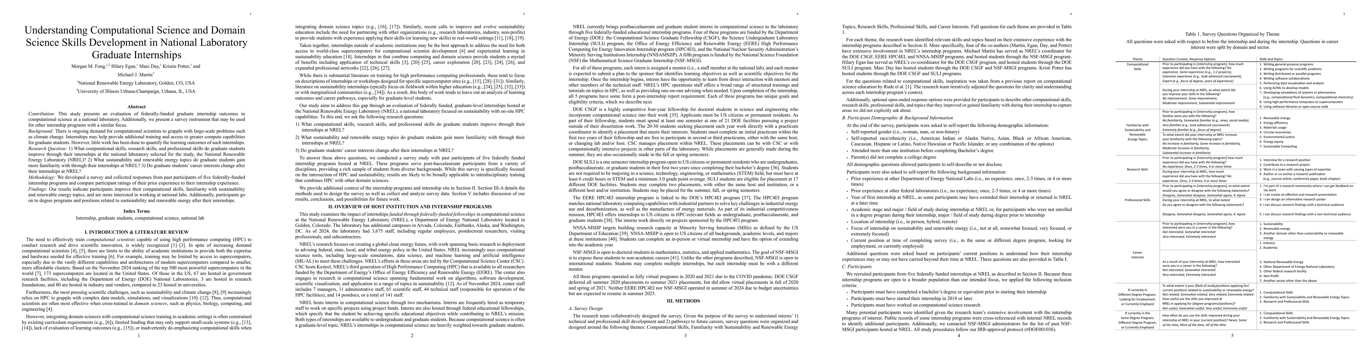 Thumbnail for Understanding Computational Science and Domain Science Skills
  Development in National Laboratory Graduate Internships