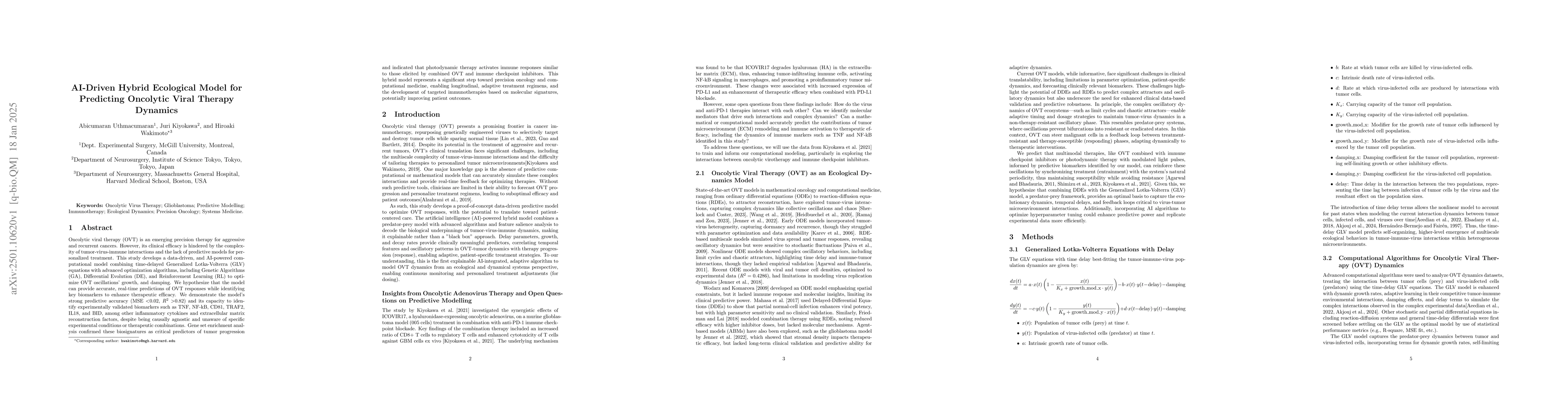 Thumbnail for AI-Driven Hybrid Ecological Model for Predicting Oncolytic Viral Therapy
  Dynamics