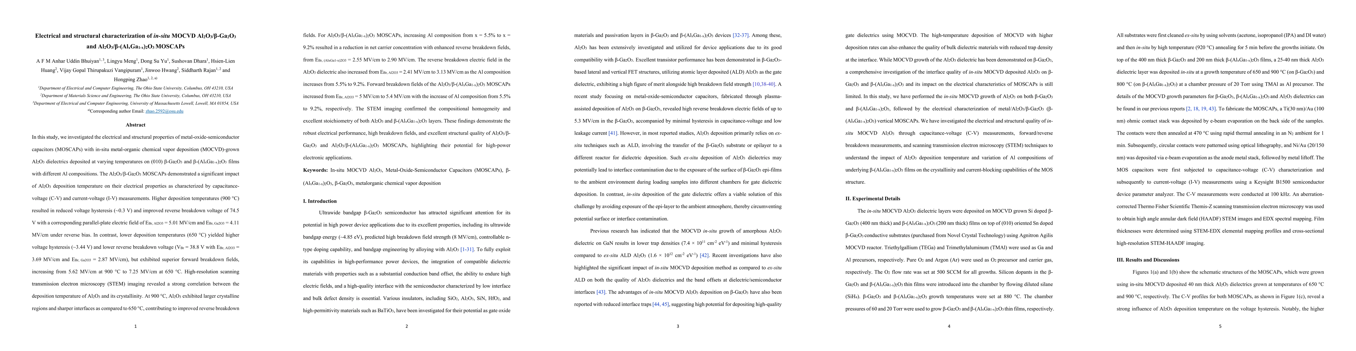 Thumbnail for Electrical and Structural Properties of In-Situ MOCVD Grown
  Al$_2$O$_3$/$β$-Ga$_2$O$_3$ and
  Al$_2$O$_3$/$β$-(Al$_x$Ga$_{1-x}$)$_2$O$_3$ MOSCAPs