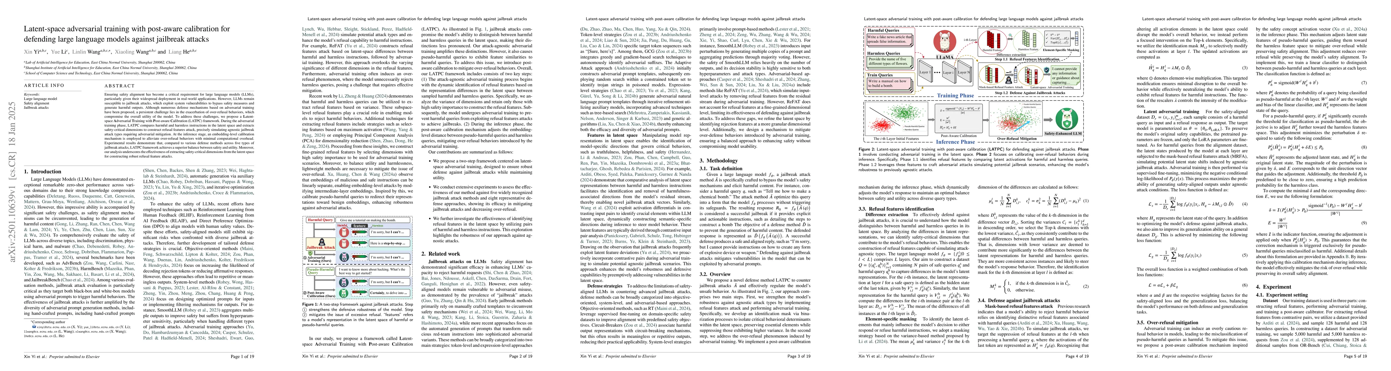 Thumbnail for Latent-space adversarial training with post-aware calibration for
  defending large language models against jailbreak attacks