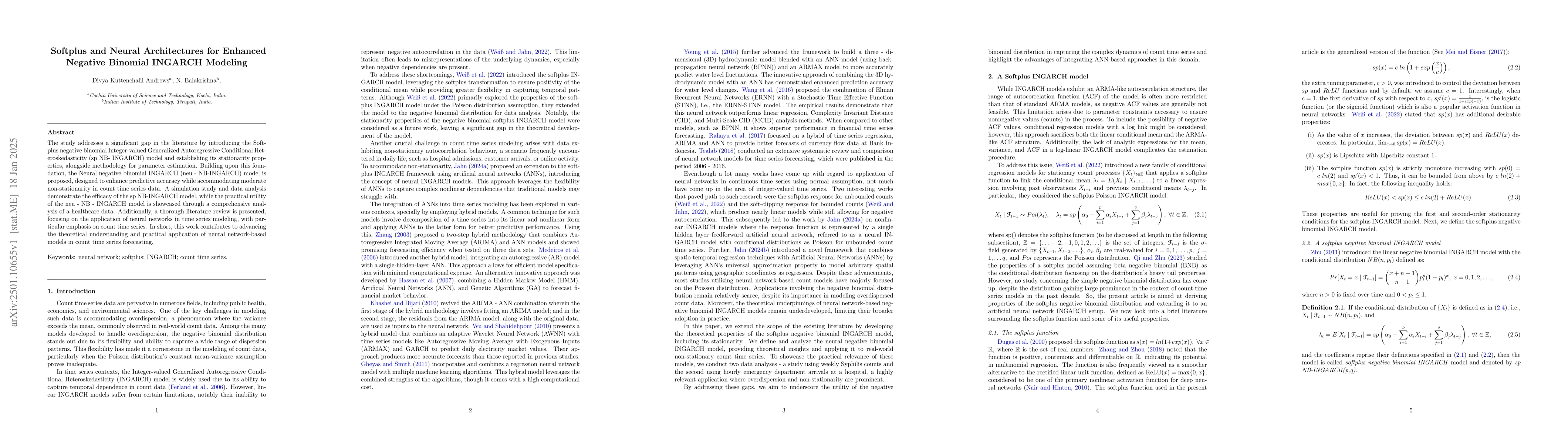 Thumbnail for Softplus and Neural Architectures for Enhanced Negative Binomial INGARCH
  Modeling