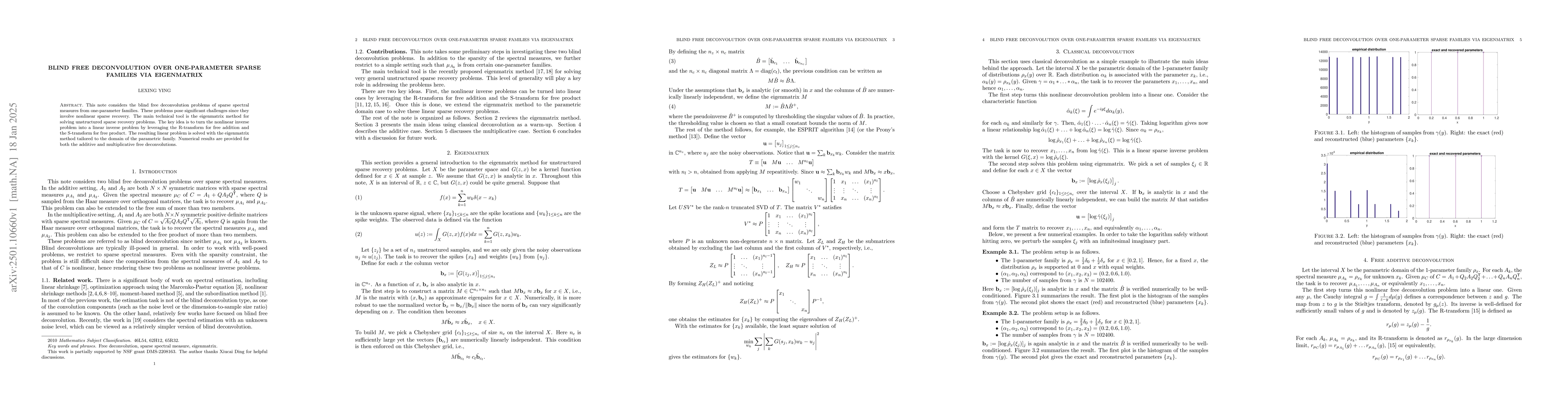 Thumbnail for Blind free deconvolution over one-parameter sparse families via
  eigenmatrix