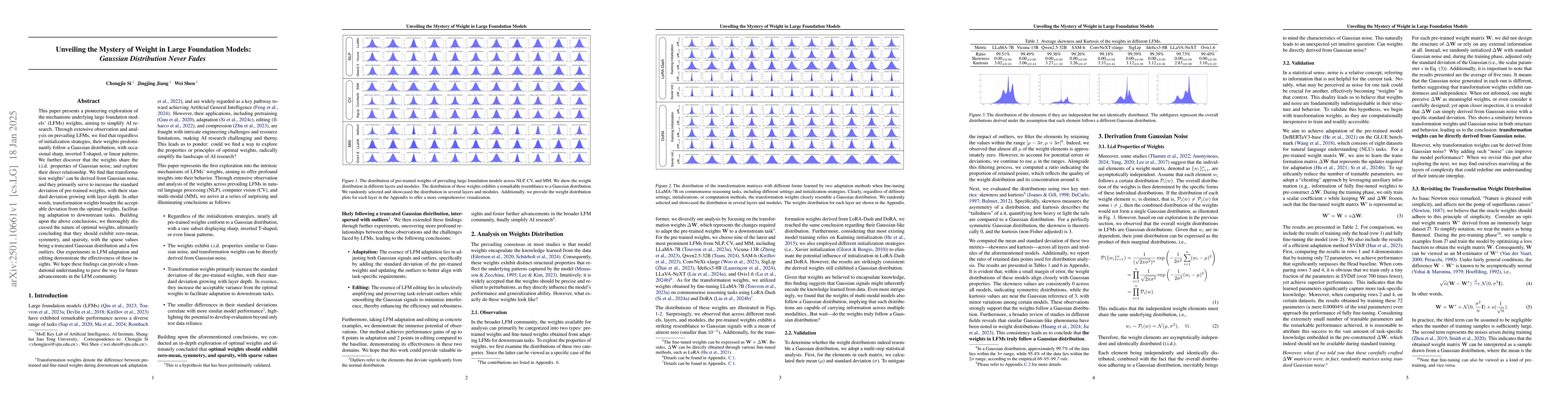 Thumbnail for Unveiling the Mystery of Weight in Large Foundation Models: Gaussian
  Distribution Never Fades