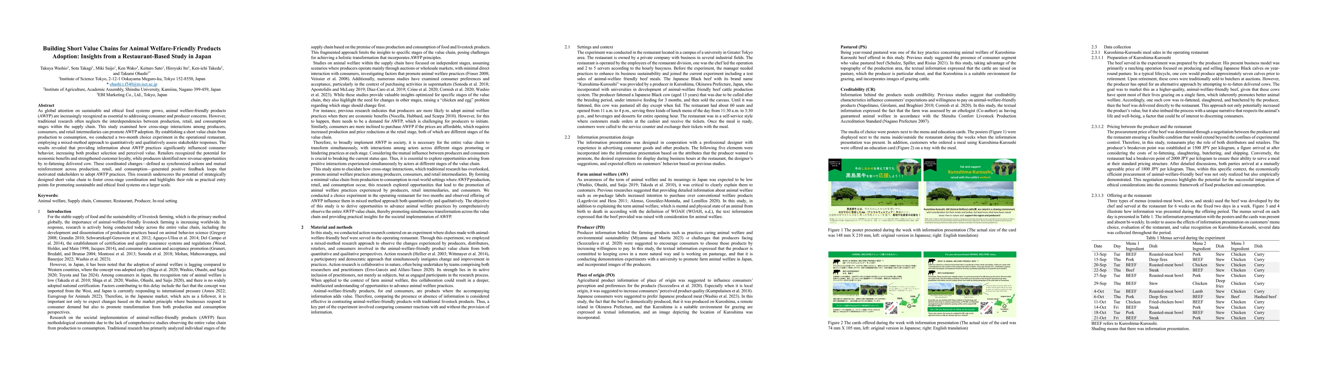 Thumbnail for Building Short Value Chains for Animal Welfare-Friendly Products
  Adoption: Insights from a Restaurant-Based Study in Japan
