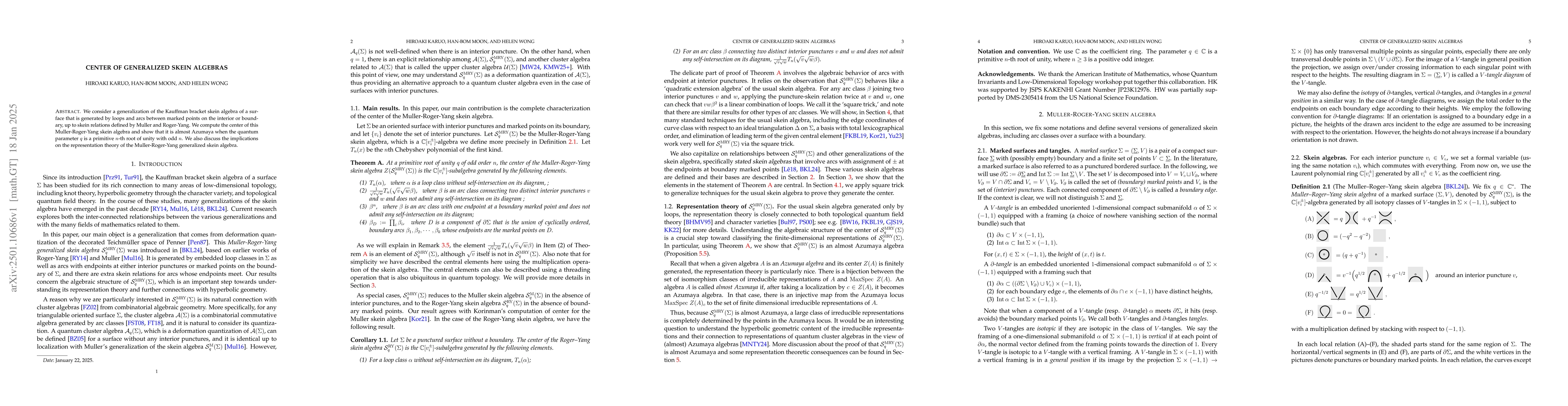 Thumbnail for Center of generalized skein algebras