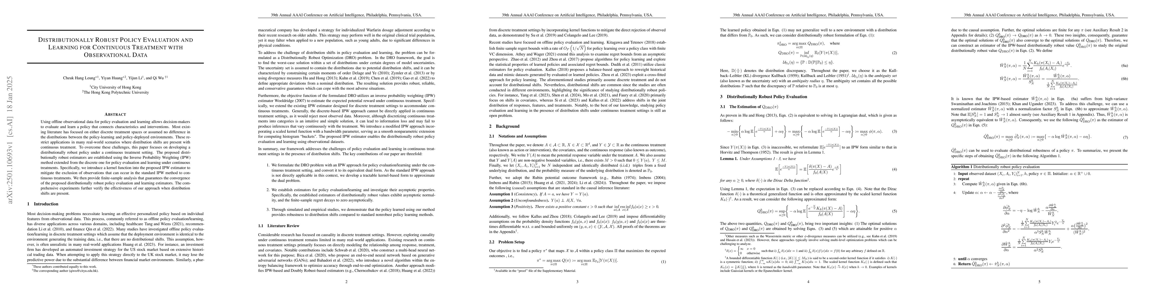 Thumbnail for Distributionally Robust Policy Evaluation and Learning for Continuous
  Treatment with Observational Data