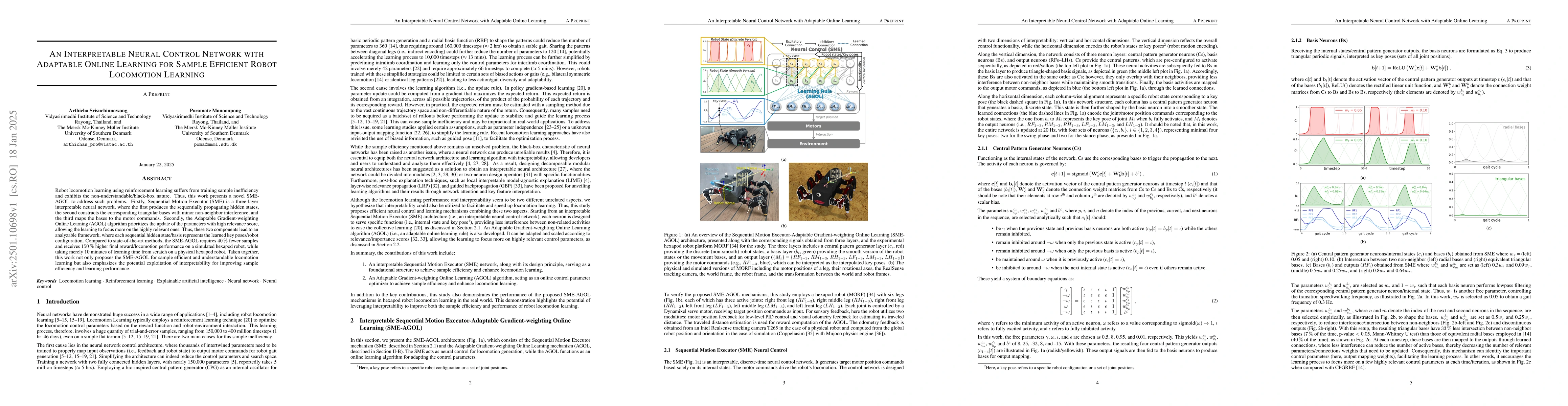 Thumbnail for An Interpretable Neural Control Network with Adaptable Online Learning
  for Sample Efficient Robot Locomotion Learning