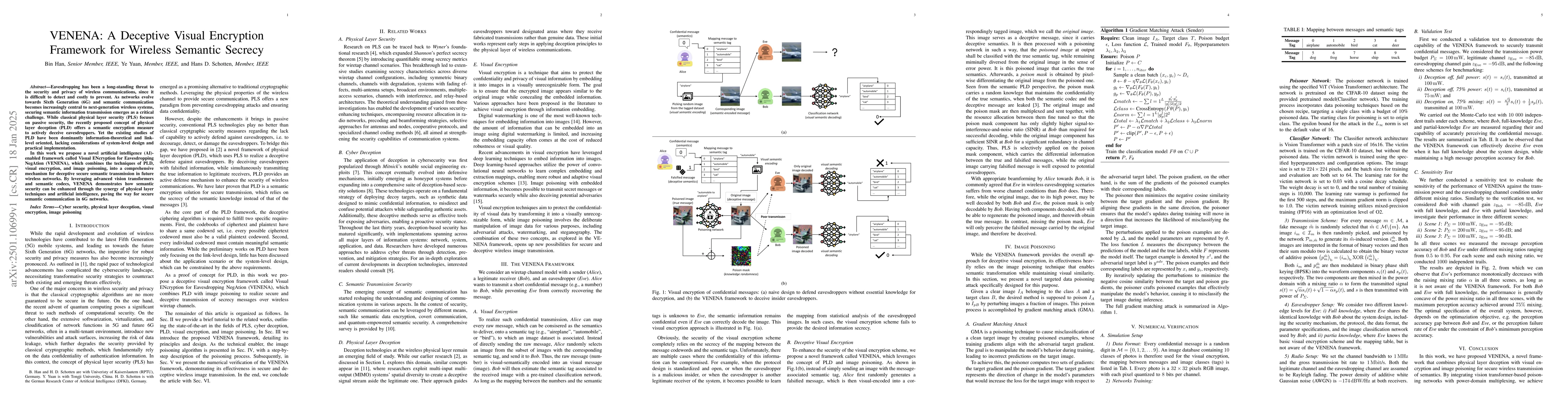 Thumbnail for VENENA: A Deceptive Visual Encryption Framework for Wireless Semantic
  Secrecy