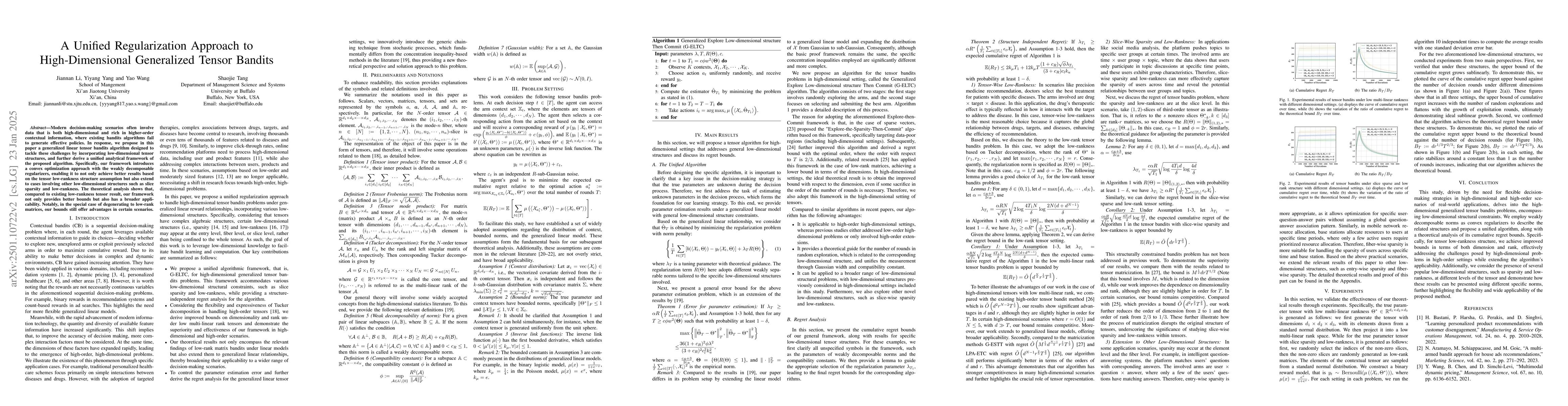 Thumbnail for A Unified Regularization Approach to High-Dimensional Generalized Tensor
  Bandits