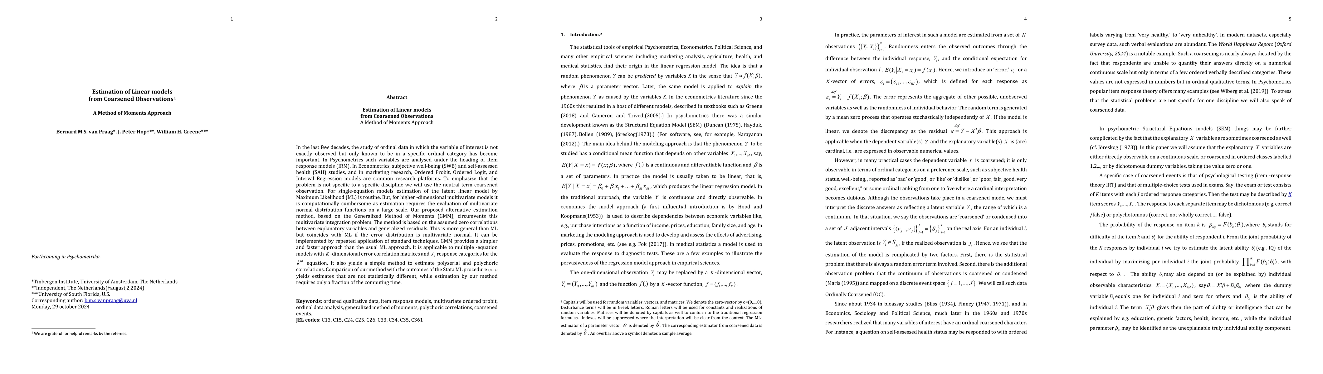 Thumbnail for Estimation of Linear models from Coarsened Observations Estimation of
  Linear models Estimation from Coarsened Observations A Method of Moments
  Approach