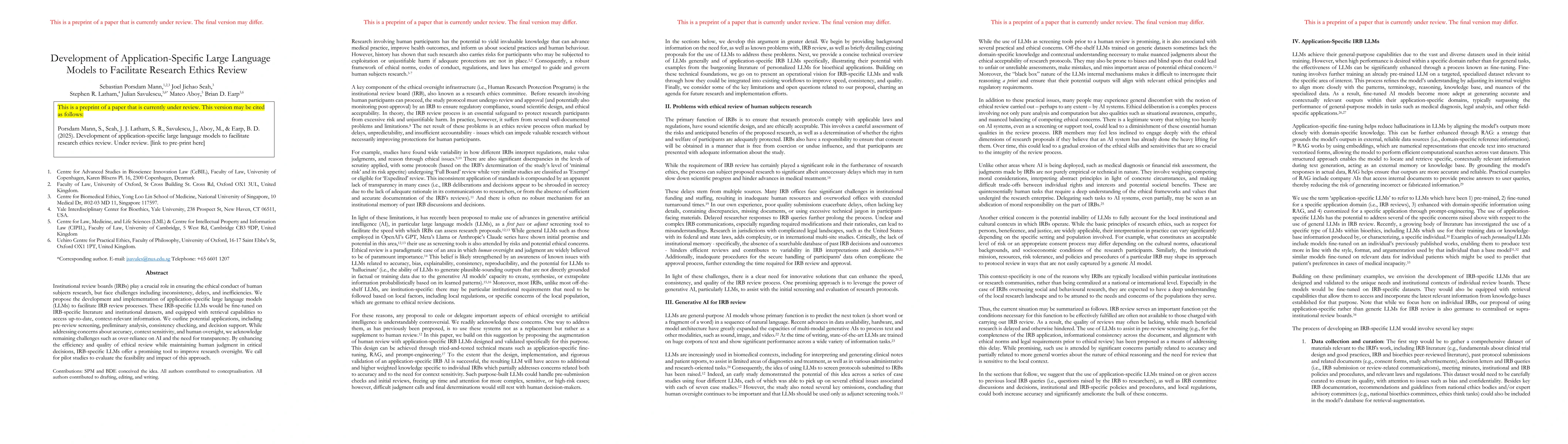 Thumbnail for Development of Application-Specific Large Language Models to Facilitate
  Research Ethics Review