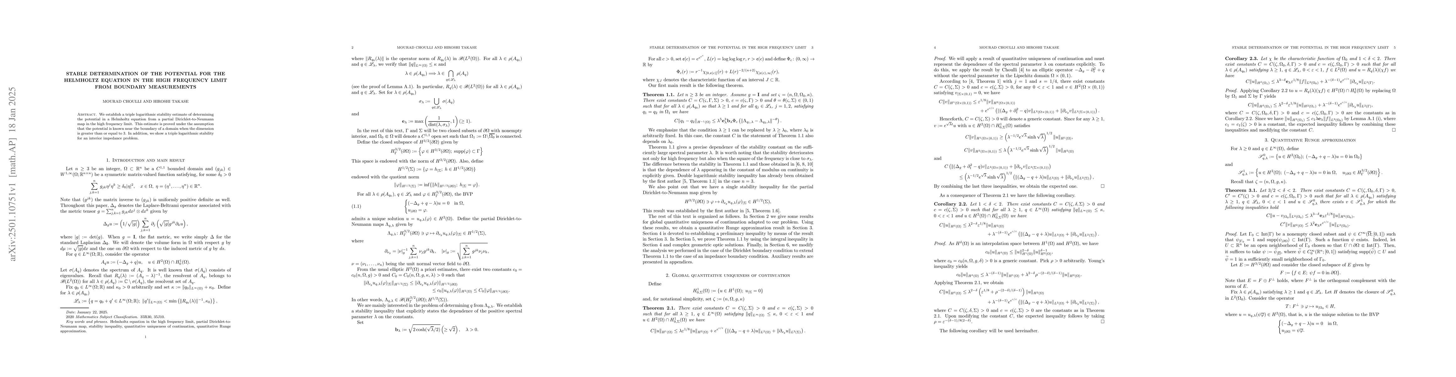 Thumbnail for Stable determination of the potential for the Helmholtz equation in the
  high frequency limit from boundary measurements
