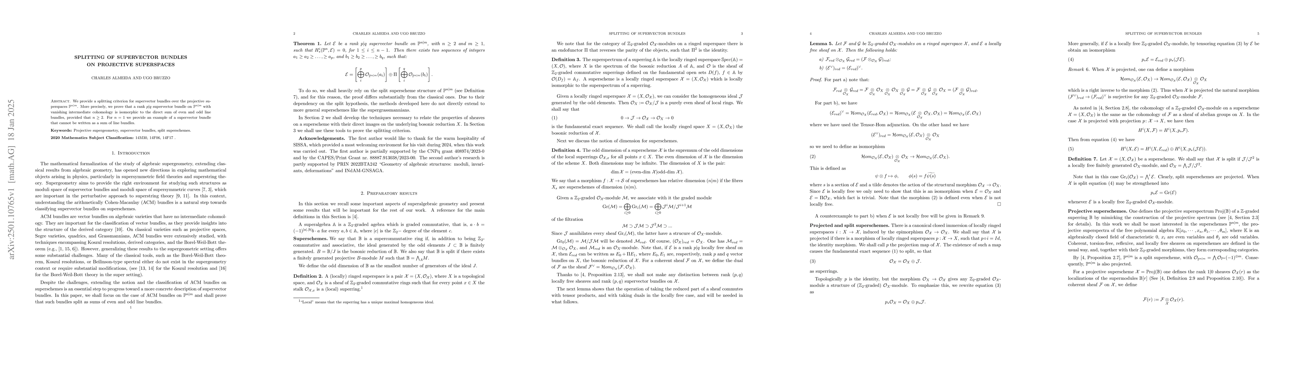 Thumbnail for Splitting of supervector bundles on projective superspaces