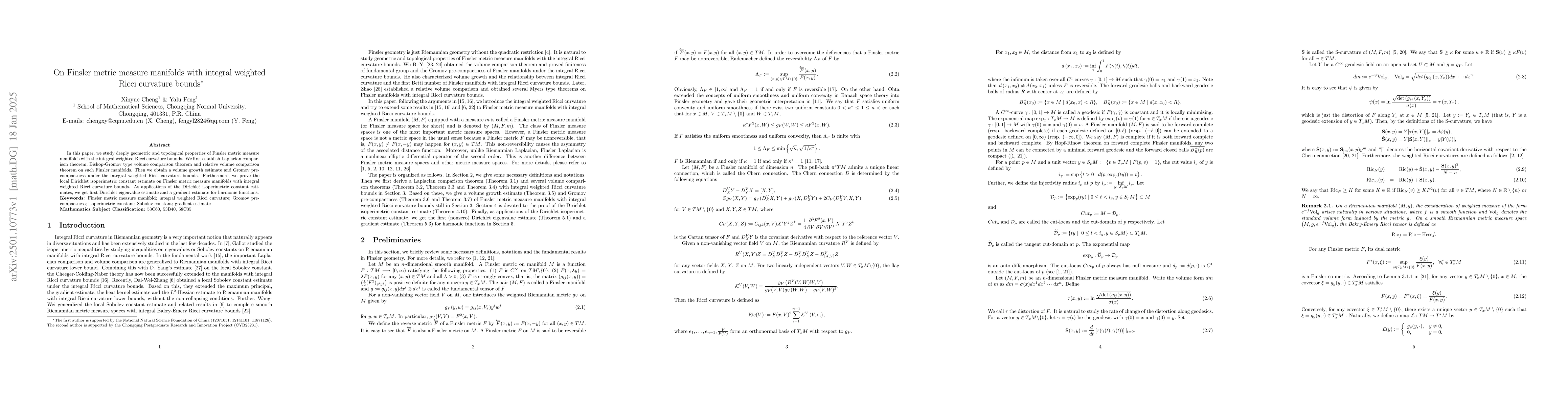 Thumbnail for On Finsler metric measure manifolds with integral weighted Ricci
  curvature bounds