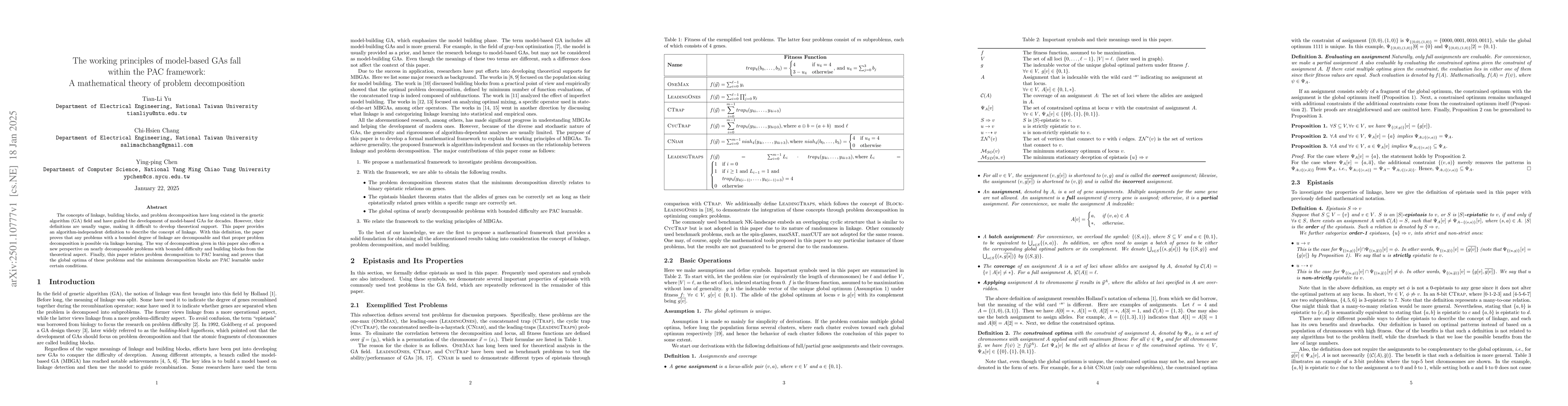 Thumbnail for The working principles of model-based GAs fall within the PAC framework:
  A mathematical theory of problem decomposition