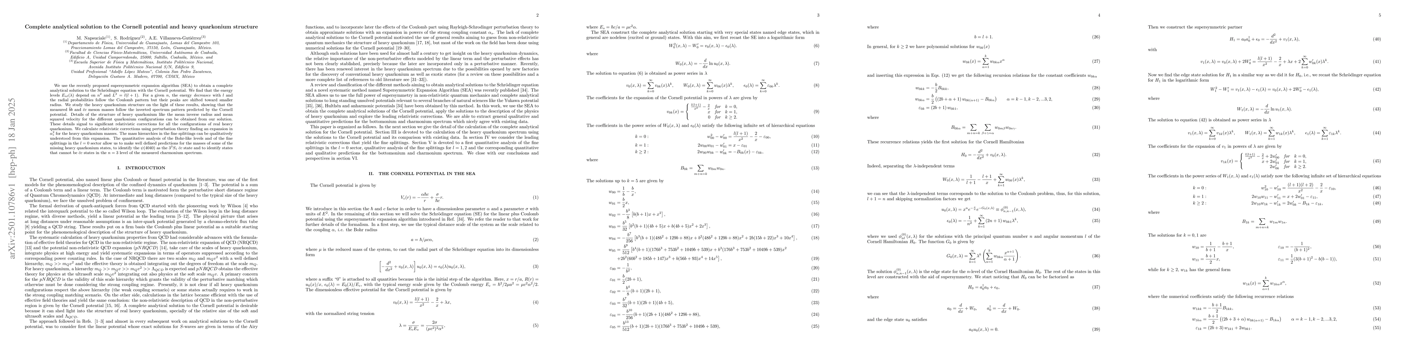 Thumbnail for Complete analytical solution to the Cornell potential and heavy
  quarkonium structure