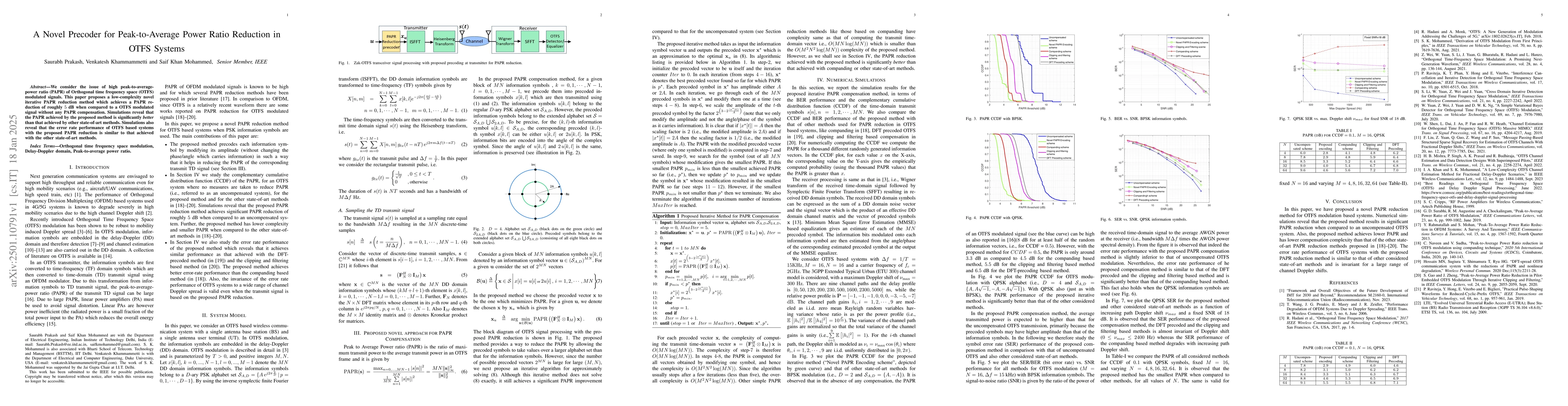 Thumbnail for A Novel Precoder for Peak-to-Average Power Ratio Reduction in OTFS
  Systems