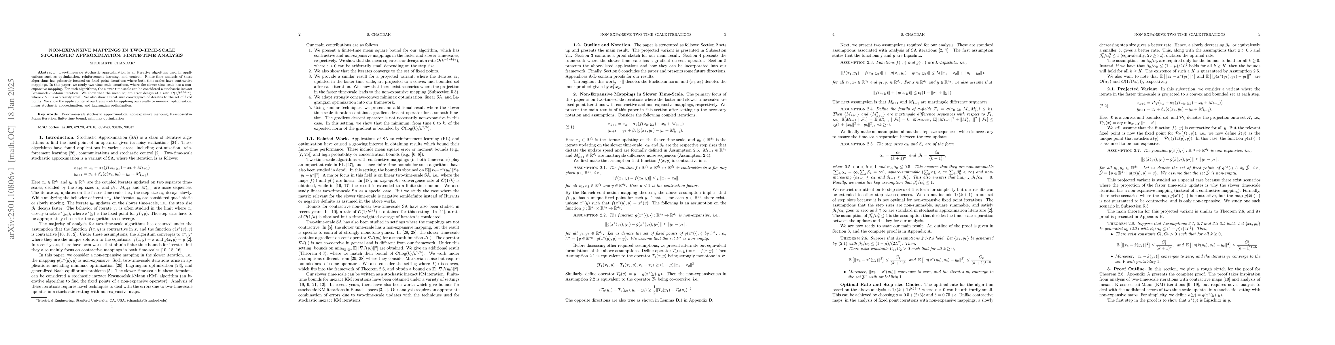 Thumbnail for Non-Expansive Mappings in Two-Time-Scale Stochastic Approximation:
  Finite-Time Analysis