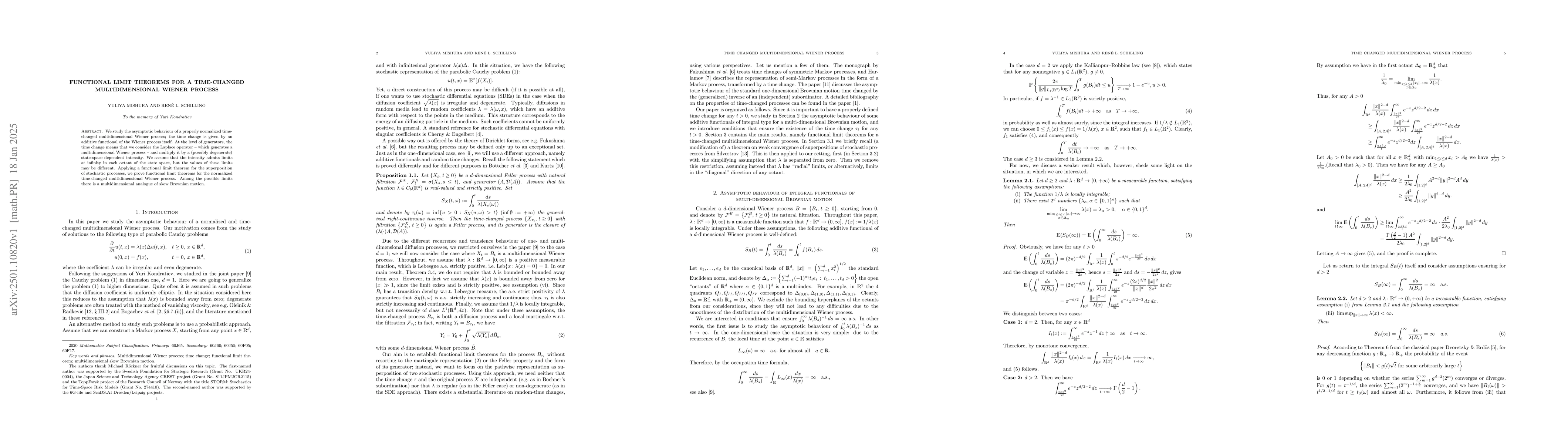 Thumbnail for Functional limit theorems for a time-changed multidimensional Wiener
  process