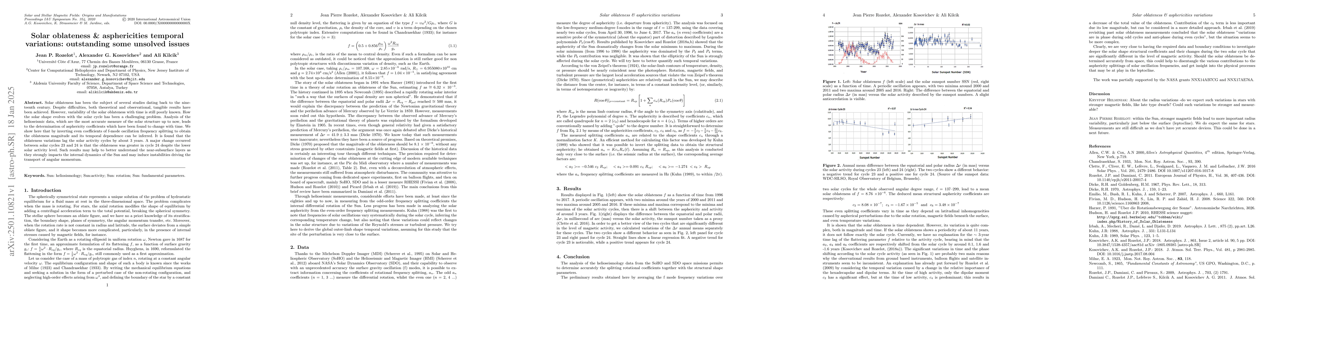 Thumbnail for Solar oblateness & asphericities temporal variations: outstanding some
  unsolved issues