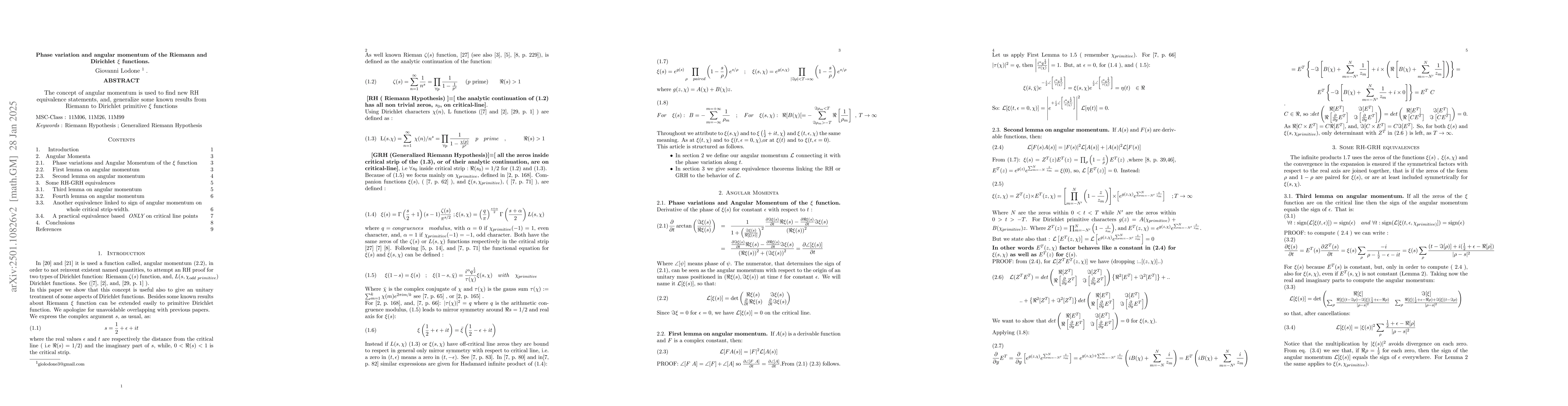 Thumbnail for Phase variation of the Euler product, and, angular momentum of the
  Riemann, and, Dirichlet Xi functions