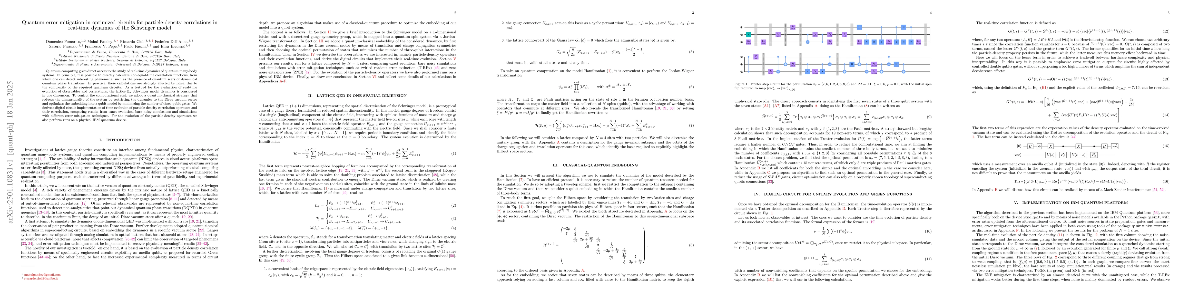 Thumbnail for Quantum error mitigation in optimized circuits for particle-density
  correlations in real-time dynamics of the Schwinger model