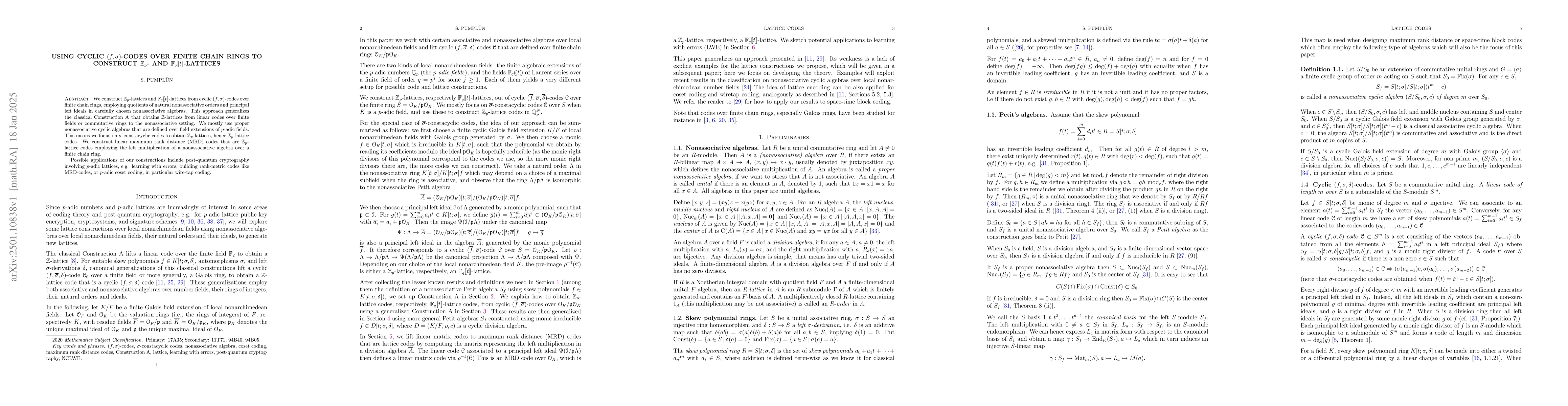 Thumbnail for Using cyclic $(f,σ)$-codes over finite chain rings to construct
  $\mathbb{Z}_p$- and $\mathbb{F}_q[\![t]\!]$-lattices