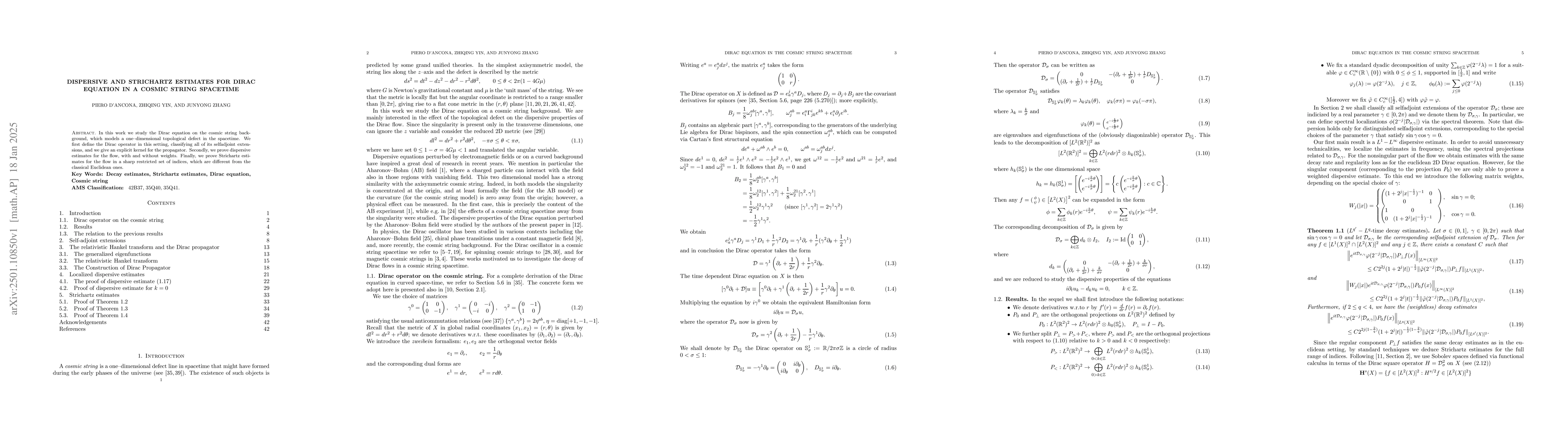 Thumbnail for Dispersive and Strichartz estimates for Dirac equation in a cosmic
  string spacetime